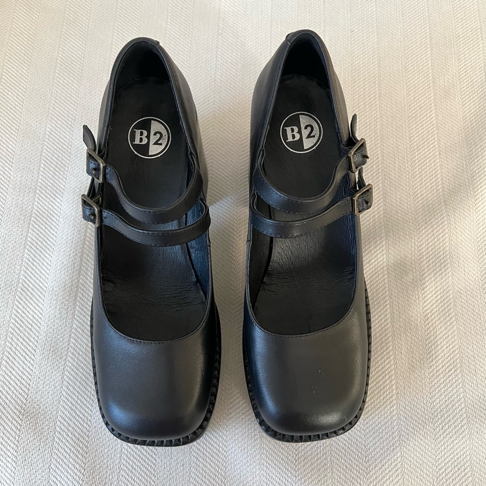 Browns B2 Leather Platform Heels Mary Jane Shoes